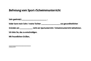 Sportbefreiung Schule Muster