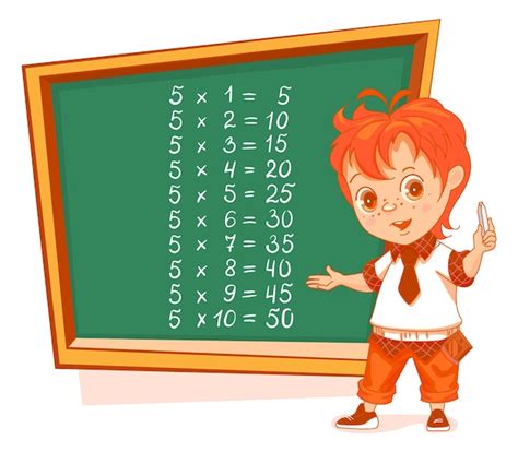 5 Tabla De Multiplicar Pizarra Chico Estudiante Escribir Ejemplo Vector