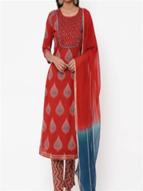 Buy Fashor Women Red Ethnic Motifs Printed Regular Sequinned Pure