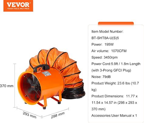 Vevor Ventilador Port Til De Utilidad Ventilador Axial De Cilindro