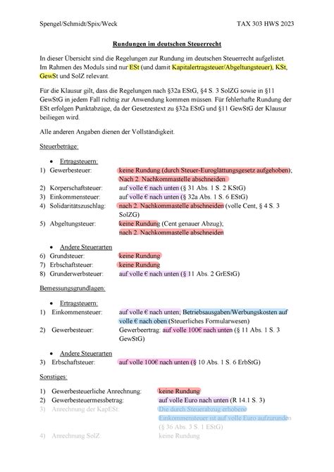 Rundungen Im Dt Steuerrecht TAX 303 Spengel Schmidt Spix Weck TAX