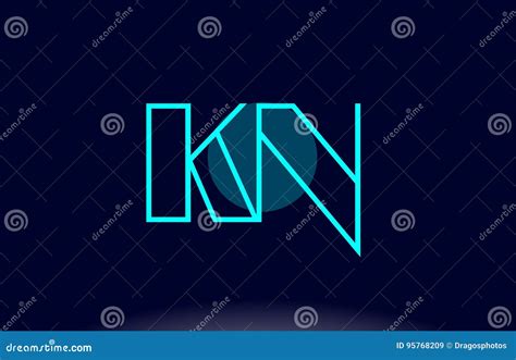 Kn K N Blue Line Circle Alphabet Letter Logo Icon Template Vector