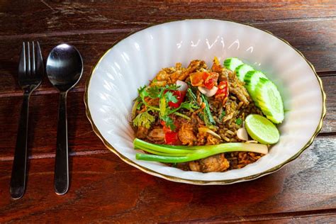 Thai Railway Fried Rice On A White Plate Stock Image Image Of Onion