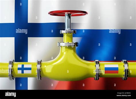 Gas Pipeline Flags Of Finland And Russia 3D Illustration Stock Photo