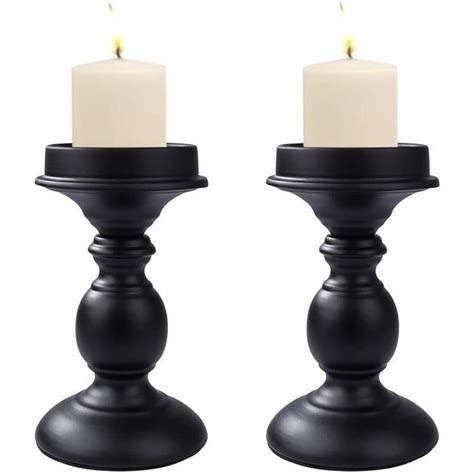 Bougeoirs Pilier en Métal Noir Candlestick 2 Pièces Chandelier Rétro