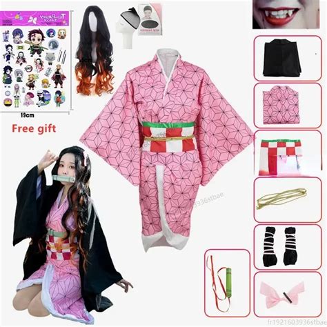 Anime Eytan Slayer Nezuko Cosplay Kost M Kimono Kimetsu Hi Bir Yaiba