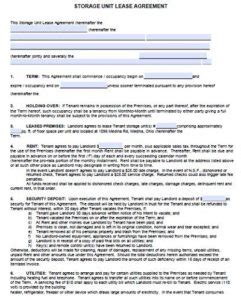 Free Storage Unit Lease Rental Agreement Forms Pdf Template