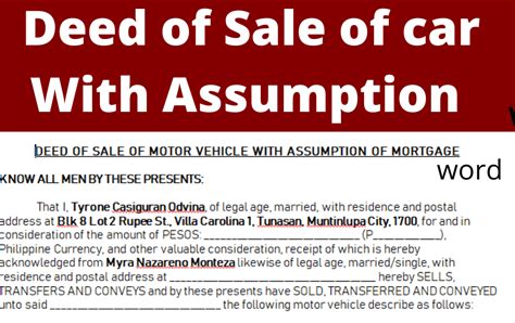 Assume Balance Car Agreement Sample