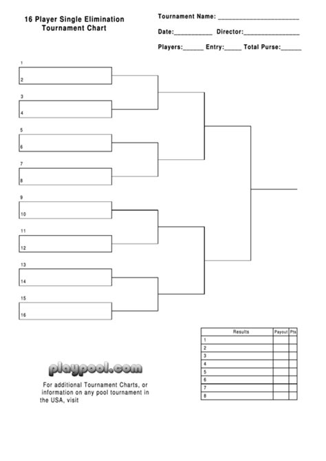 16 Player Single Elimination Tournament Chart Printable Pdf Download