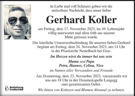 Traueranzeigen Von Gerhard Koller Trauer Kleinezeitung At