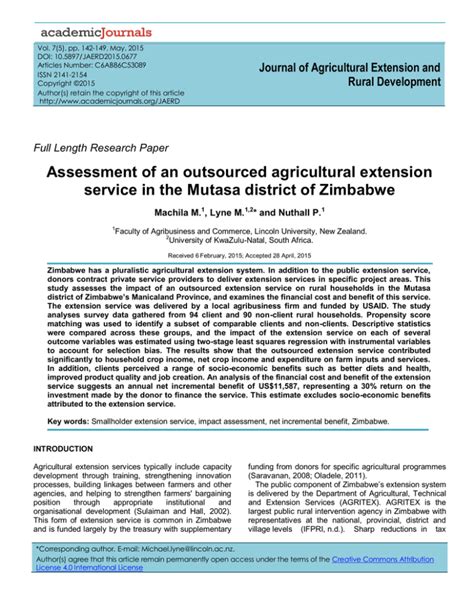 Journal Of Agricultural Extension And