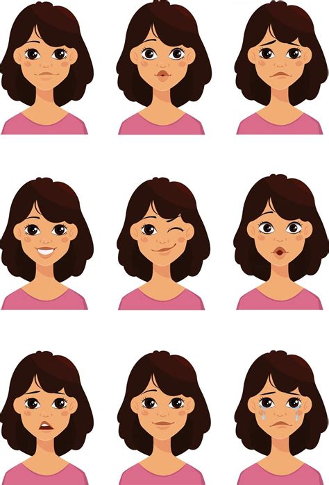 Face Expressions Of A Cute Woman 2975817 Vector Art At Vecteezy