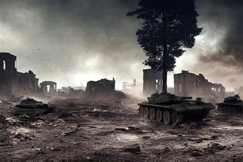 Premium Photo | Battlefield with broken tanks from World War II ...