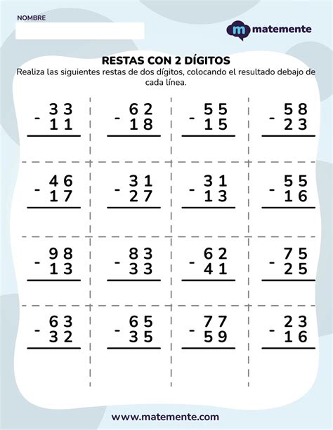 Ejercicios De Resta Primer Grado