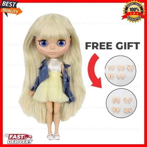 Nude Blythe Doll Straight Blonde Hair Glossy Face Jointed Body Tan Skin EBay