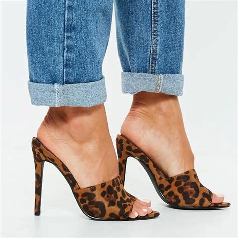 Buy Monmoira Leopard Mules Women Peep Toe High Heel