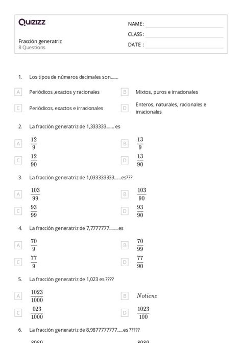 N Meros Irracionales Hojas De Trabajo Para Grado En Quizizz