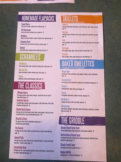 Menu at Original Flap Jack Shack restaurant, Traverse City, US-31