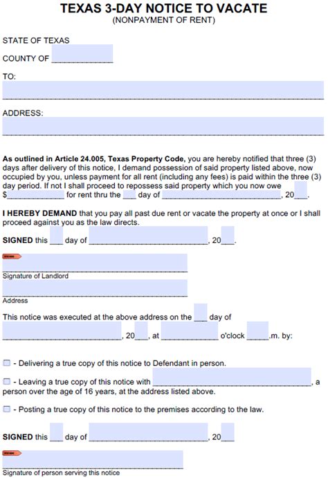 Free Printable 3 Day Notice To Vacate Texas