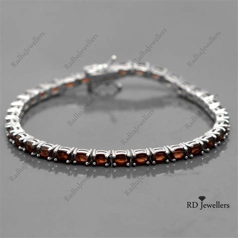 Natural Garnet Bracelet Tennis Bracelet 925 Sterling Silver Etsy