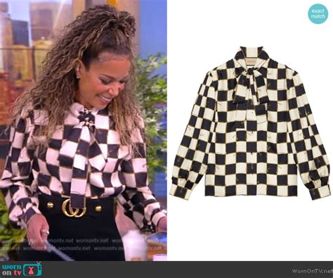 Wornontv Sunnys Checkered Tie Neck Blouse And Skirt On The View