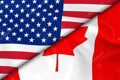 Banderas De Los Estados Unidos Y Canad Divididas Diagonalmente