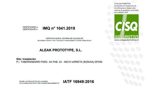 Renovac On Exitosa Del Certificado Iatf Aleak Prototype