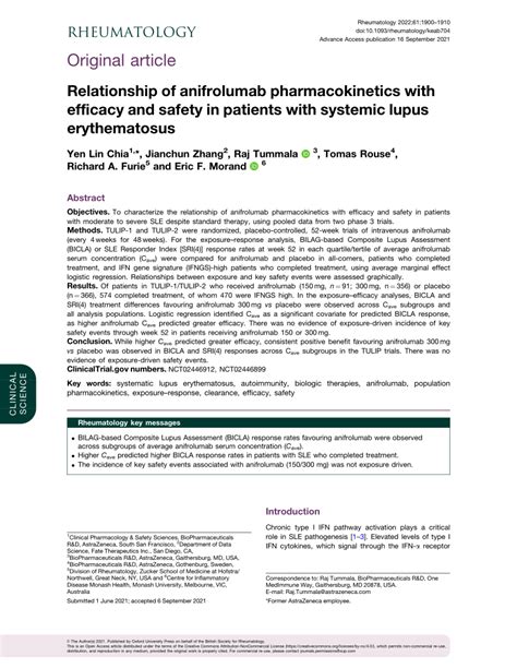 Pdf Relationship Of Anifrolumab Pharmacokinetics With Efficacy And