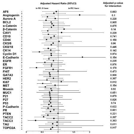 Adjusted Hazard Ratios Associated With Docetaxel Addition Forest Plots