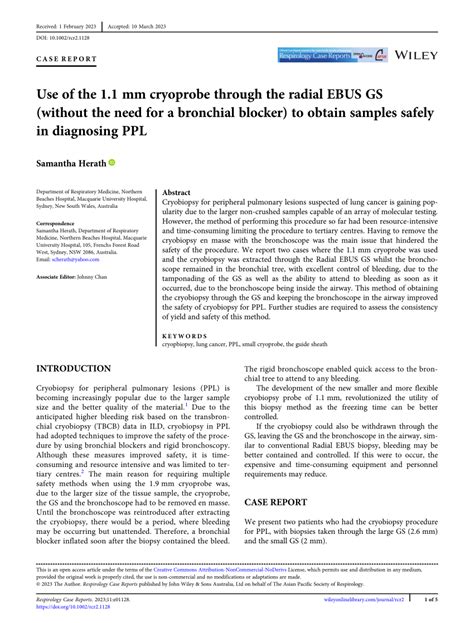 PDF Use Of The 1 1 Mm Cryoprobe Through The Radial EBUS GS Without