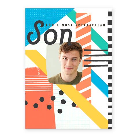 Personalised For Son Lightning Flash Multi Coloured Design Photo Card