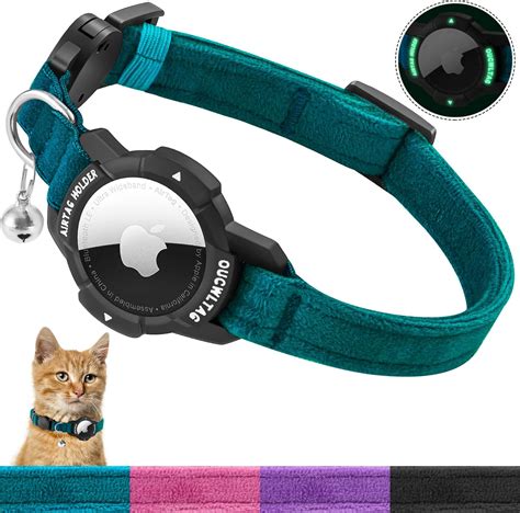 Oucwltag Luminous Airtag Cat Collar Breakaway Gps Cat Collar With