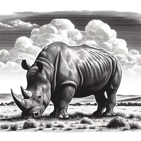 Premium Photo Etched Rhino Grazing In The Wild