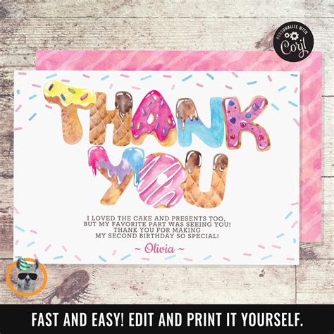 Candyland Birthday Thank You Card Editable Digital File Etsy