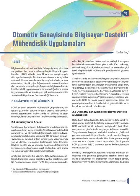 Pdf Otomotiv Sanayisinde Bilgisayar Destekli M Hendislik