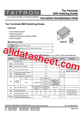 BAV16WS Datasheet PDF TAITRON Components Incorporated