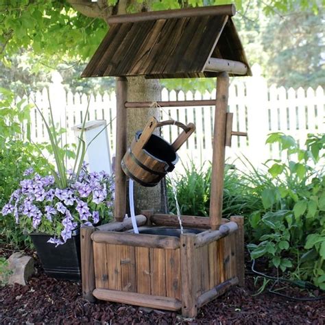 Sunnydaze Decor Rustic Wood Wishing Well Outdoor Fountain With Liner 46