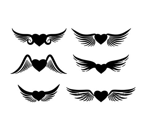 Collection Of Wings With Heart Silhouette Vector Art At Vecteezy