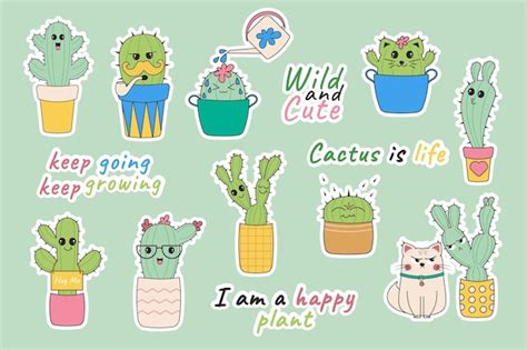 Divertidas Pegatinas De Cactus Kawaii Cactus De Dibujos Animados