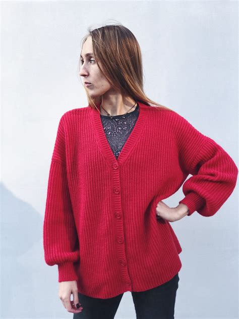 Cárdigan ligero Suéter Mohair Rojo Mujeres Mohair Cardigan Etsy España