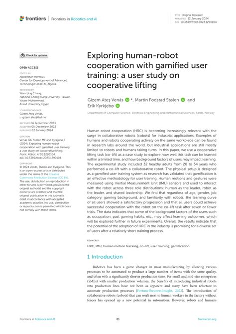 Pdf Exploring Human Robot Cooperation With Gamified User Training A