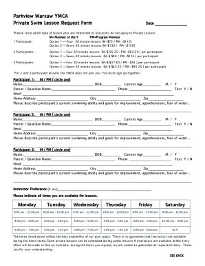 Fillable Online Private Swim Lesson Request Ymcadc Org Fax Email