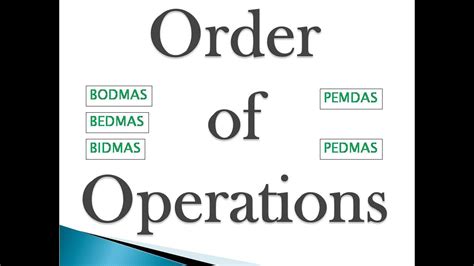 Order Of Operations Bodmas Bedmas Bidmas Pemdas Pedmas Youtube