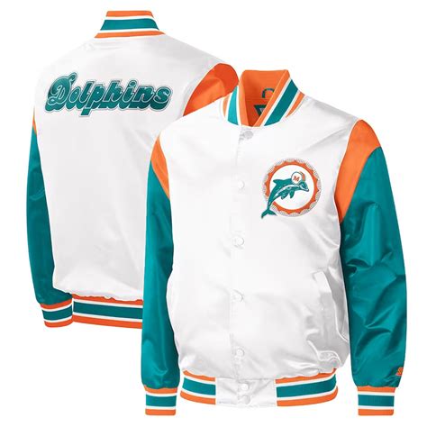 Starter Satin White Miami Dolphins Throwback Warm Up Pitch Jacket