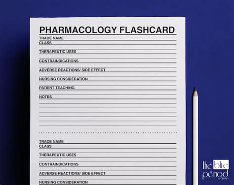 Printable Pharmacology Flashcard Template Plus Notes Sheet Etsy