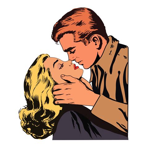 Comic Book Couple Kiss Pop Art Beautiful Woman And Man Kissing