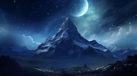 Premium Ai Image Majestic Mountain Peak Under Moonlight And Stars