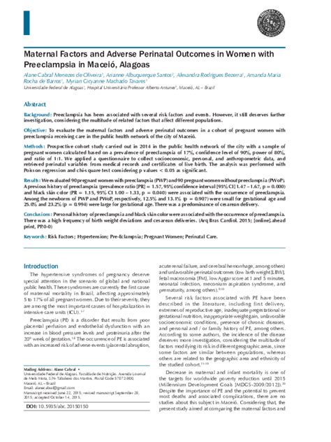 Pdf Maternal Factors And Adverse Perinatal Outcomes In Women With