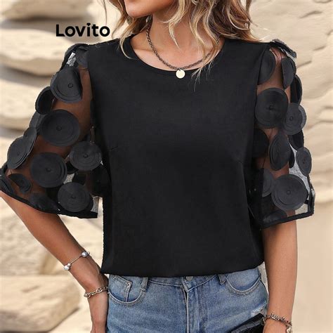 Lovito Blusa Casual Costura Em Tecido Liso Para Mulheres L Ed