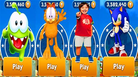 Garfield Rush Vs Om Nom Run Vs Tag With Ryan Vs Sonic Dash Android